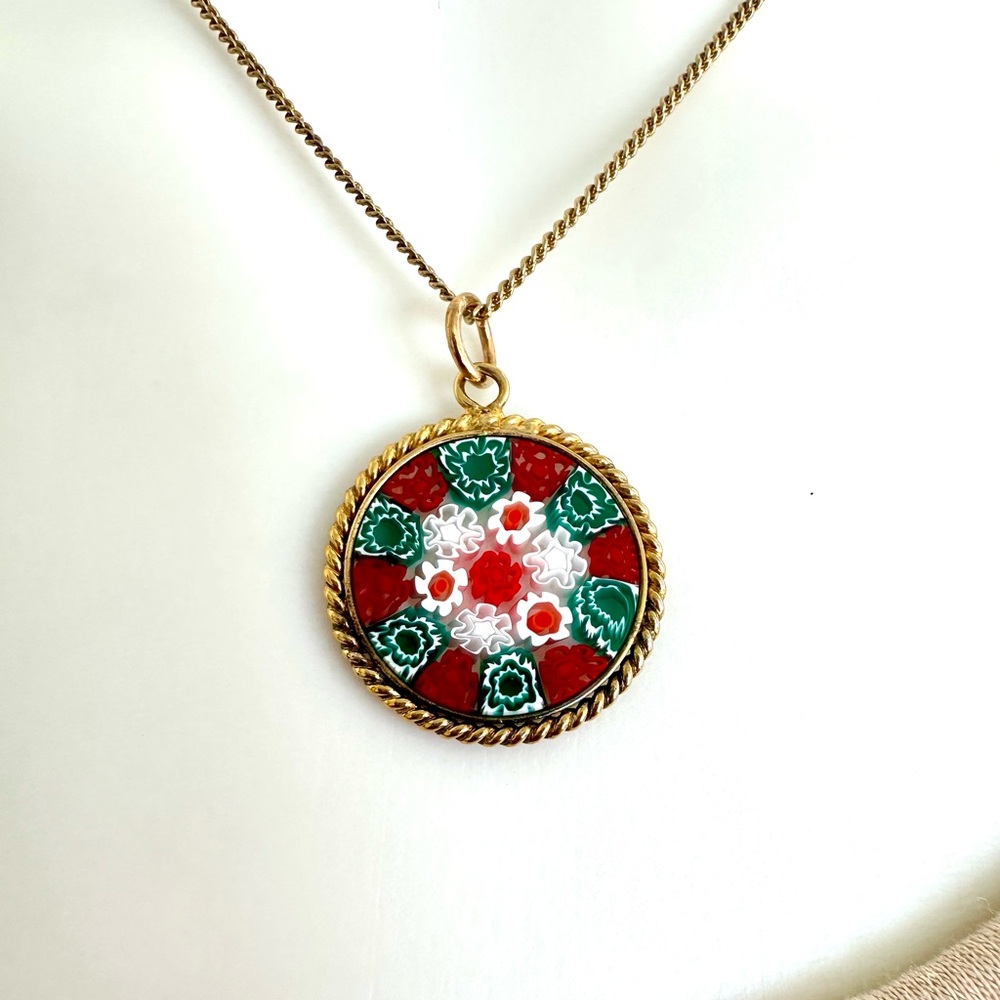 Murano Glass double sided pendant 16 in long chain
